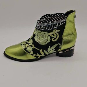 Womens Ankle Boots Green Black Block Heels Embellished Pointed Toe EU 40 New